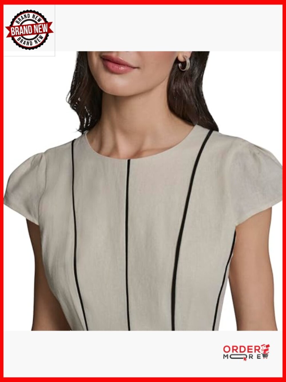 Sleeveless Crew Neck Linen Midi Dress with Contrast Seaming - Picture 5 of 5